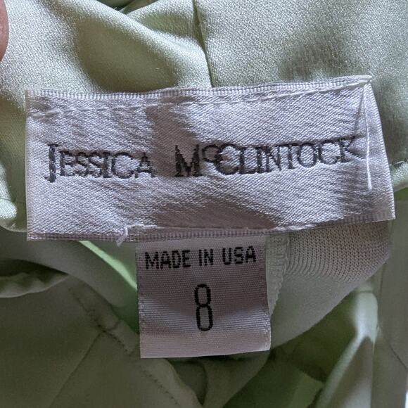 Vtg Y2K Jessica McClintock Pale Green Velvet Shimmer Lace Up Maxi Dress Sz 8 - Picture 5 of 6